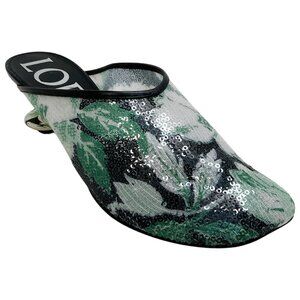 Loewe Green Hibiscus Sequined Toy Mules